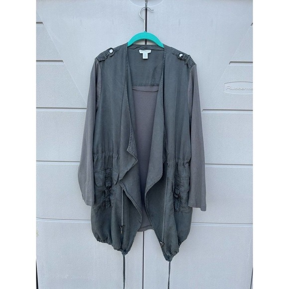Carolina Belle Montreal Olive Open Front Draped Shackit Duster Jacket Sz 1X - Picture 2 of 11
